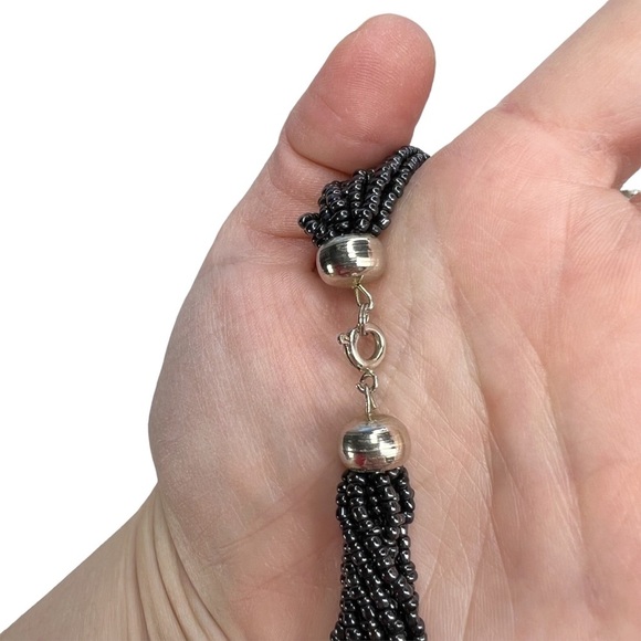 Black/Gray Seed Bead Multi Strand Layered Collar Necklace - Picture 7 of 7